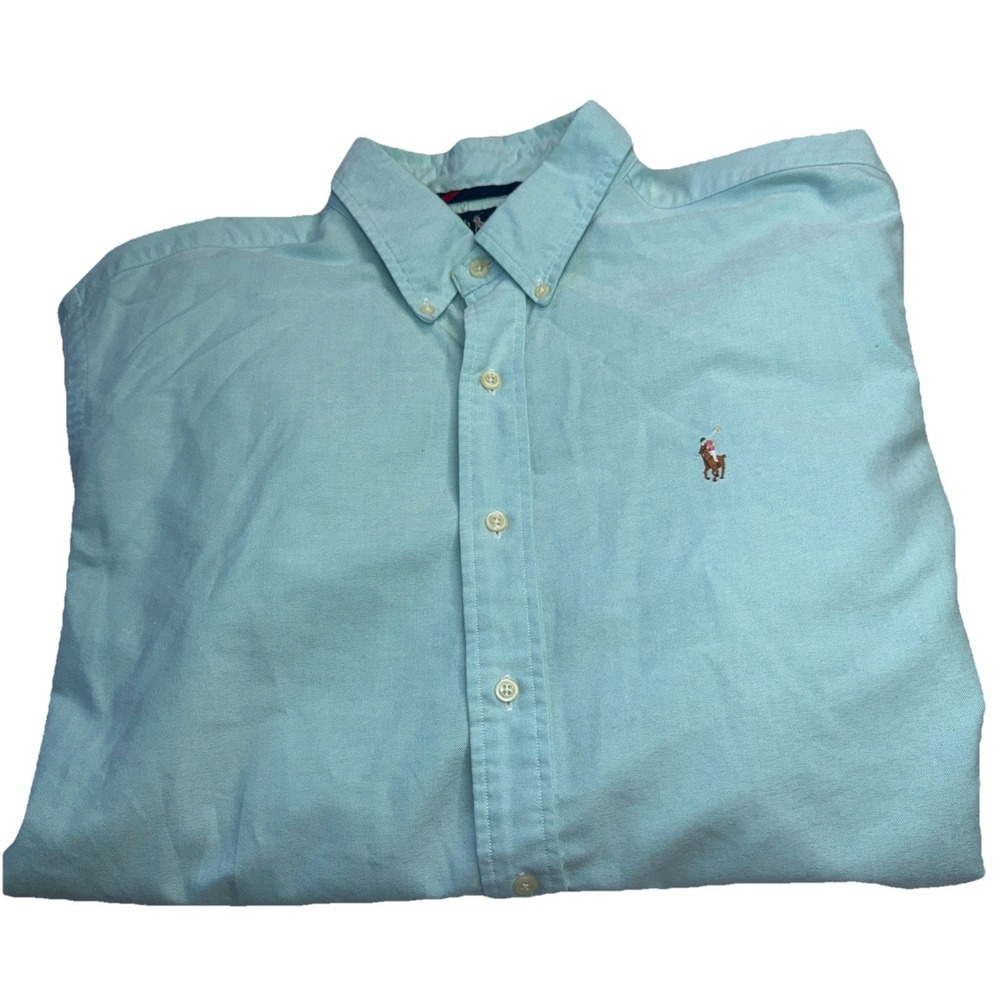 VTG Polo Ralph Lauren Custom Fit Shirt Mens Light Blue Cotton Button Down Preppy - Picture 2 of 15